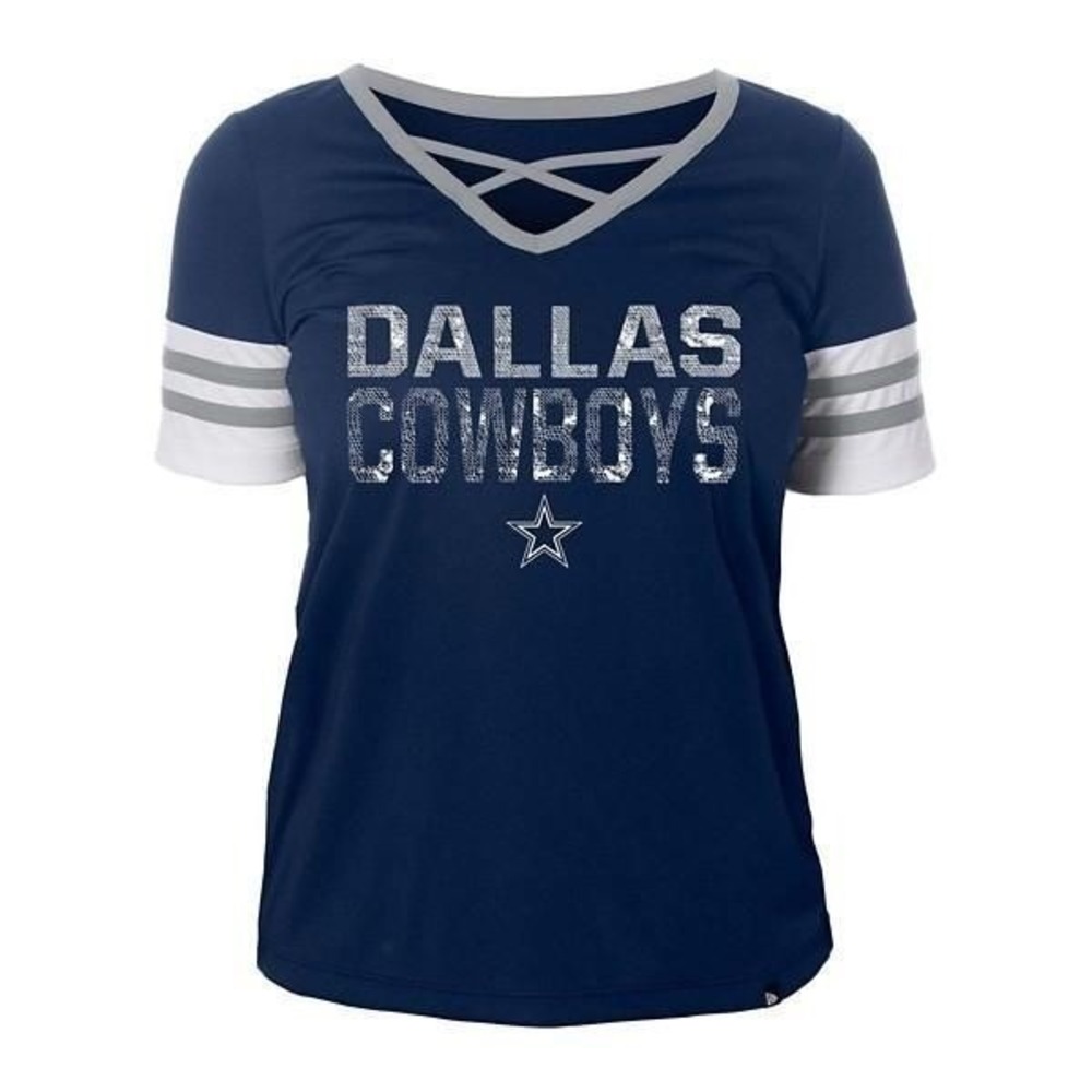 Women's Dallas Cowboys New Era Criss Cross T-Shirt Small Navy Bling
